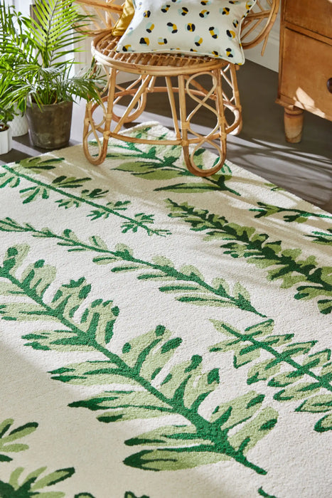 Scion scion screen printed ferns juniper 125907 Green, Cream Living Room Geometric Rug.