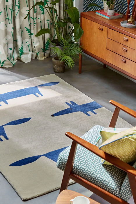Scion scion hand tufted mr fox pebble denim 025328 Blue, Cream Living Room Wool Rug.