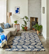 Scion scion screen printed ride the wave denim 125608 Blue Living Room Geometric Rug.