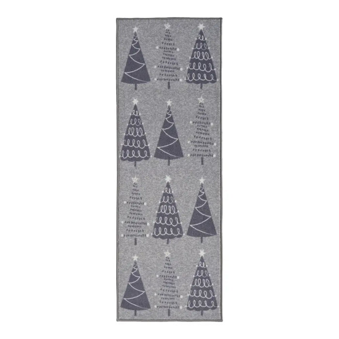 Seasonal Runners Christmas Trees Grey Washable