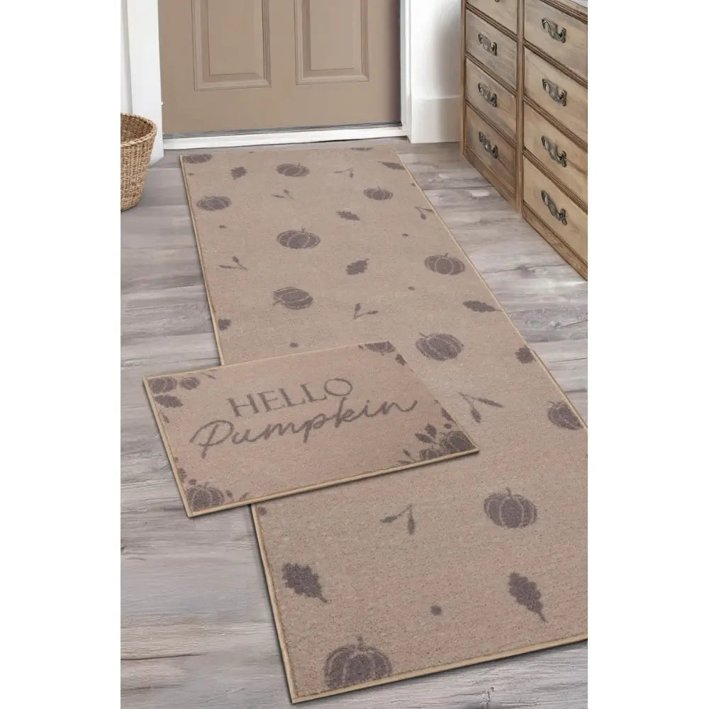 Seasonal Runners Hello Pumpkin Washable Beige Rug — RugsDirect Online