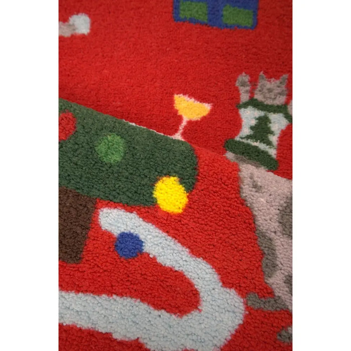 Seasonal Runners Multi Cats Red Washable