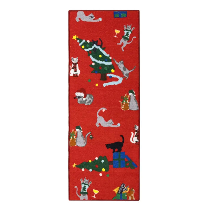 Seasonal Runners Multi Cats Red Washable