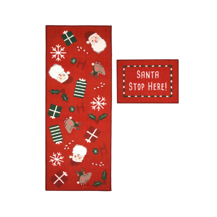 Seasonal Runners Santa Stop Here Red Washable