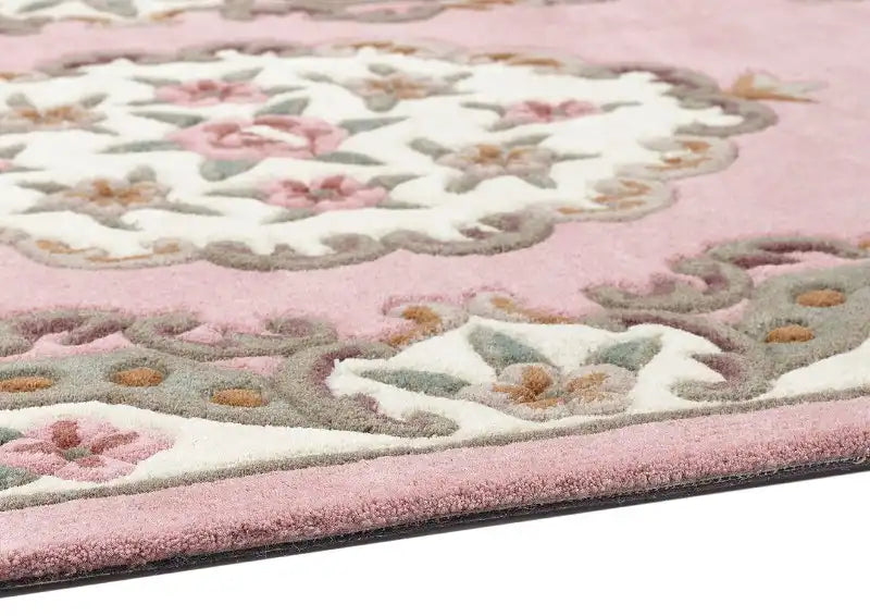 Origins shensi rose pink Pink Living Room Wool Rug.