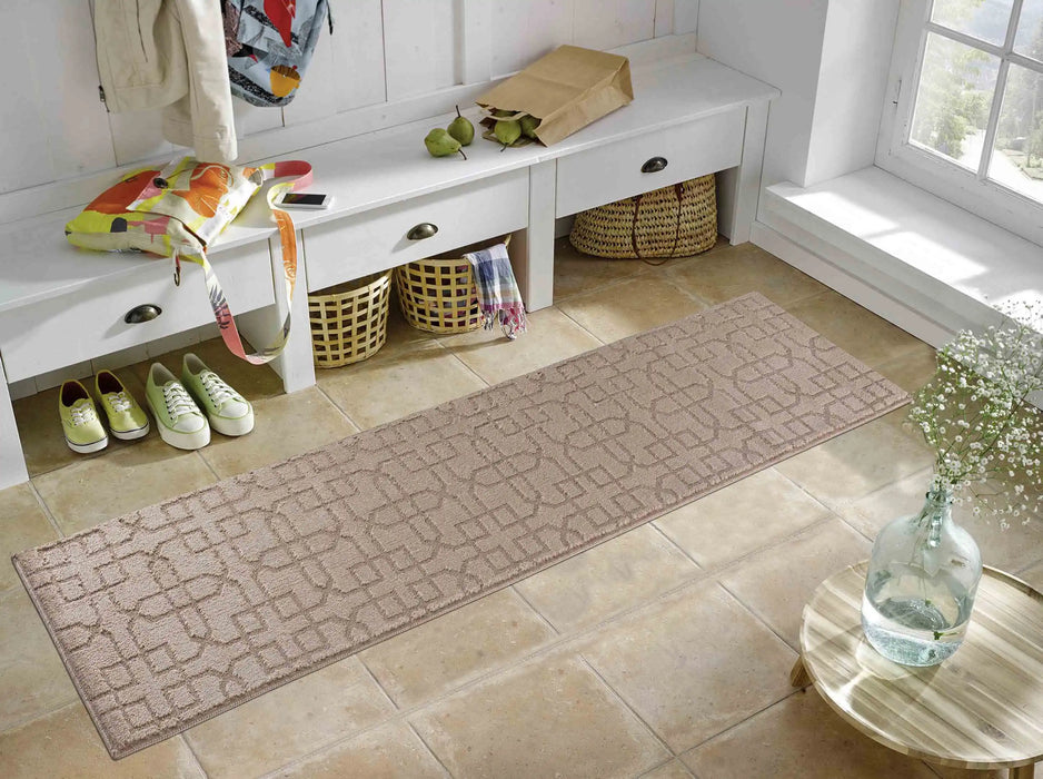 Serdim Rugs washable 9mm gel back siam beige Beige Living Room Geometric Rug.