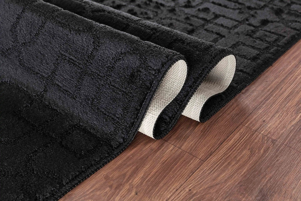 Serdim Rugs washable 9mm gel back siam black Black Living Room Geometric Rug.