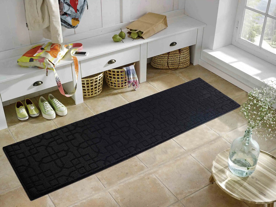Serdim Rugs washable 9mm gel back siam black Black Living Room Geometric Rug.