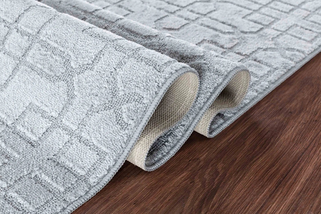 Serdim Rugs washable 9mm gel back siam dark grey Grey Living Room Geometric Rug.