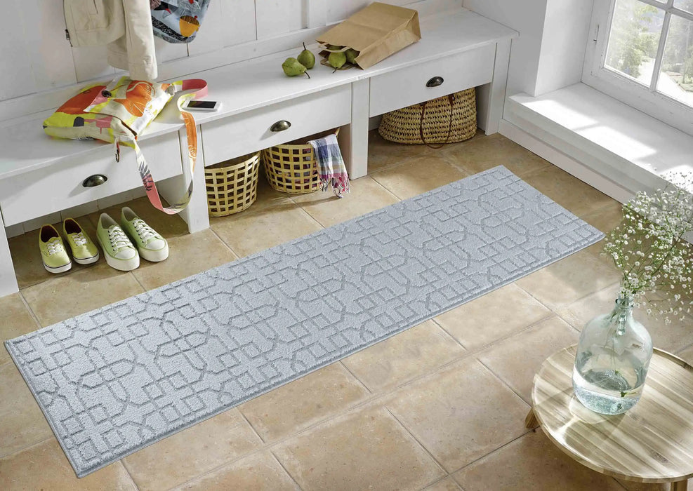 Serdim Rugs washable 9mm gel back siam dark grey Grey Living Room Geometric Rug.
