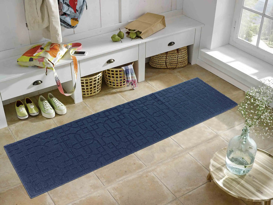 Serdim Rugs washable 9mm gel back siam navy Navy Living Room Geometric Rug.