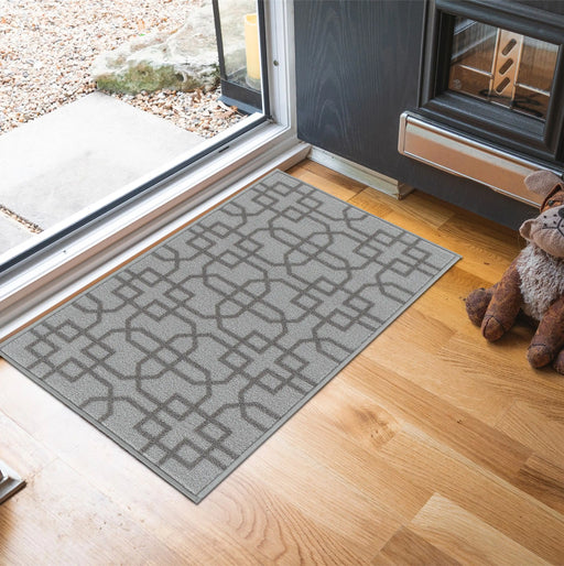 Serdim Rugs gel back siam silver Grey Living Room Geometric Rug.
