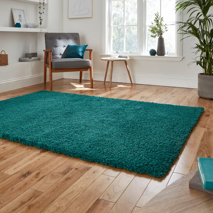 Think Rugs sierra 9000 jewel green Green Living Room Shaggy Rug.