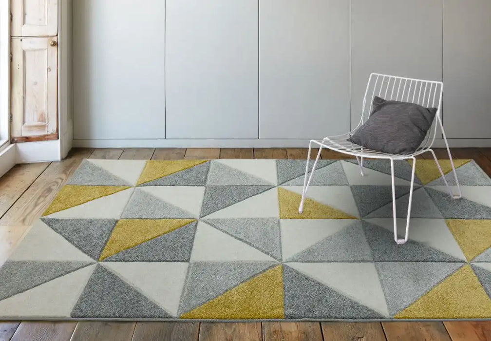 Asiatic sketch sk06 cubic ochre Grey, Yellow Living Room  Rug.