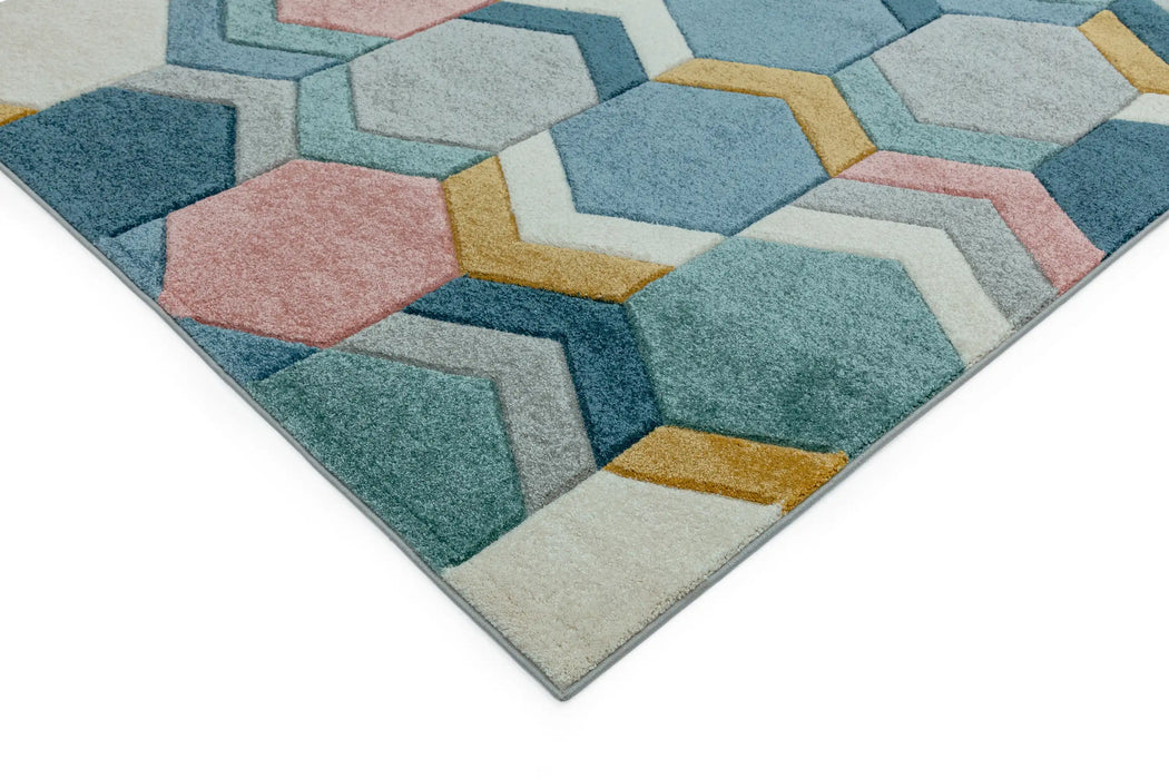 Asiatic sketch sk10 hexagon multi Blue, Multicoloured Living Room  Rug.