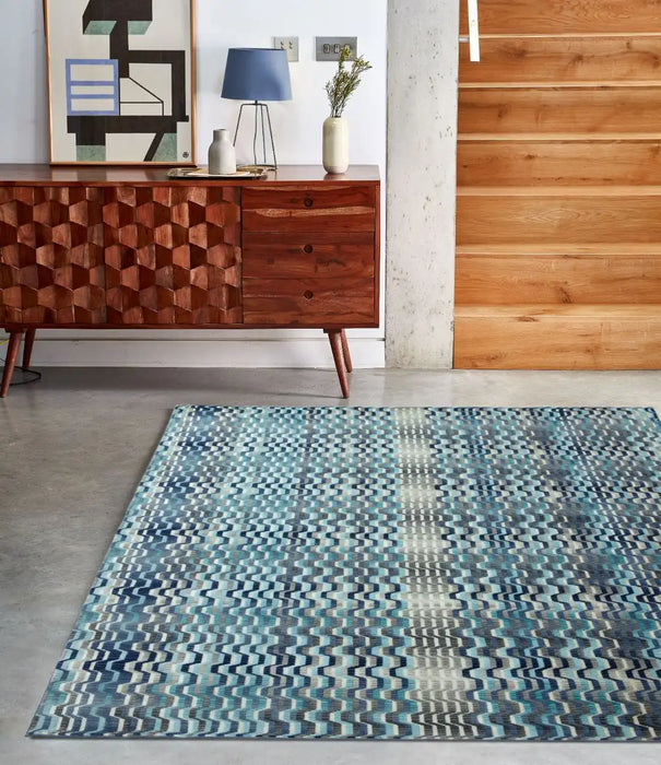Asiatic skye skye 03 wave blue Blue Living Room Striped Rug.