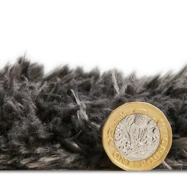 Think Rugs solace think 0961 charcoal Grey, Black Living Room Shaggy Rug.