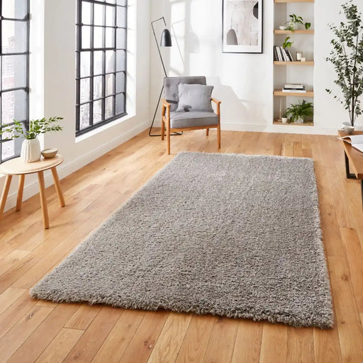 Think Rugs solace think 0961 grey Grey Living Room Shaggy Rug.