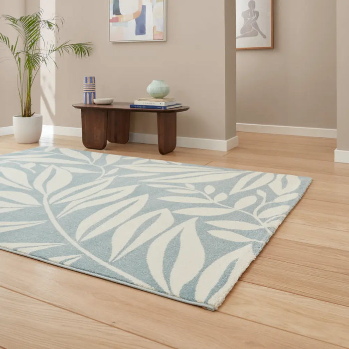 Catherine Lansfield Sorral Leaves Botanical Blue Rug