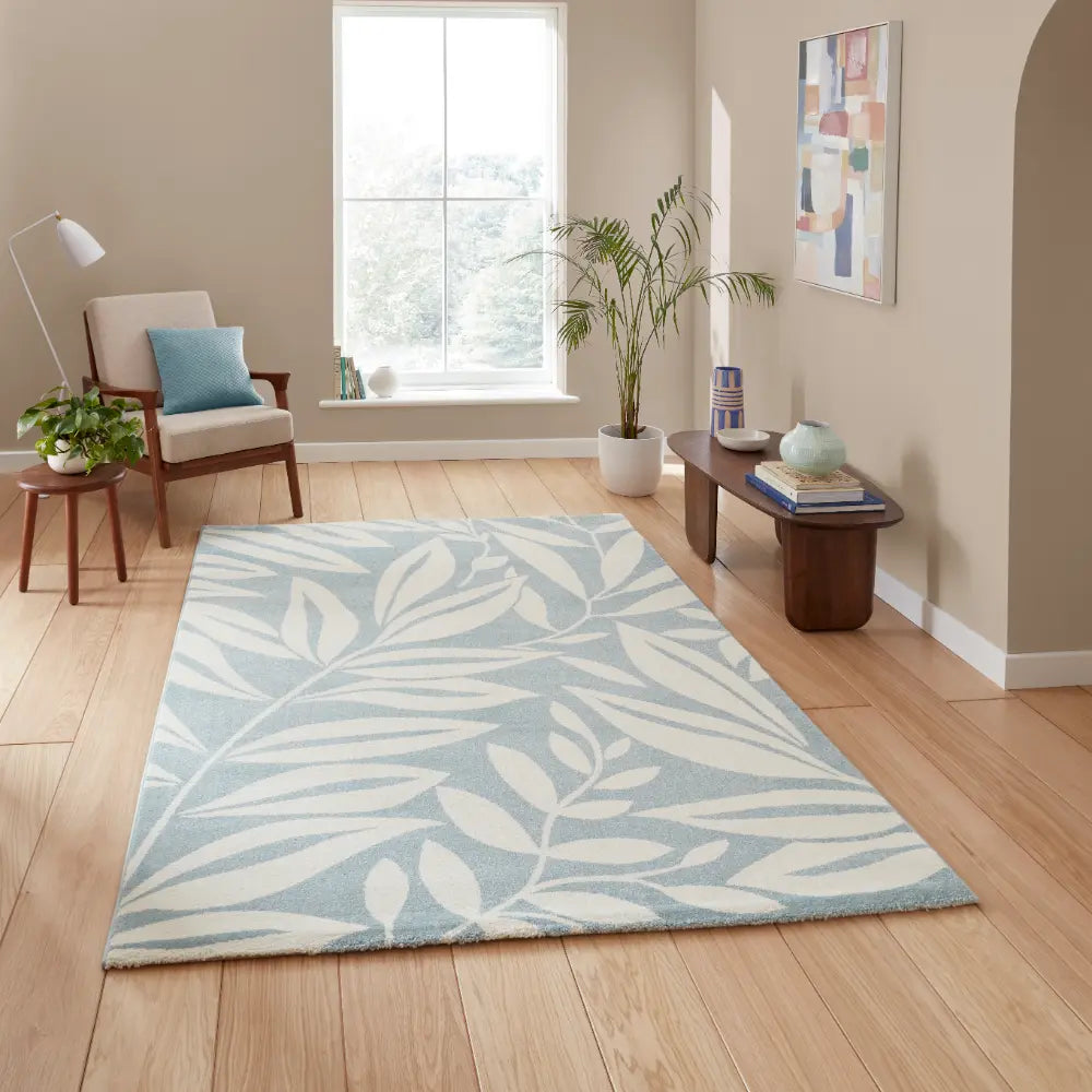 Catherine Lansfield Sorral Leaves Botanical Rug Blue Rug — RugsDirect ...