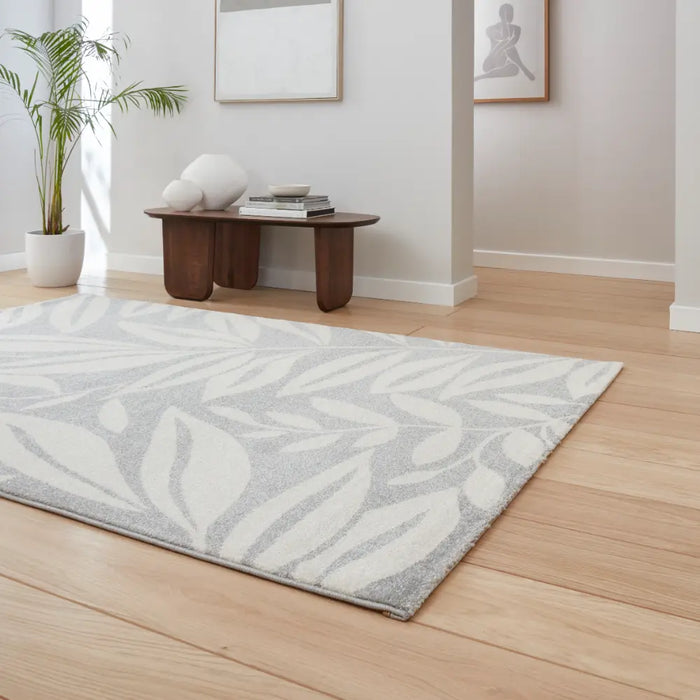 Catherine Lansfield Sorral Leaves Botanical Grey Rug