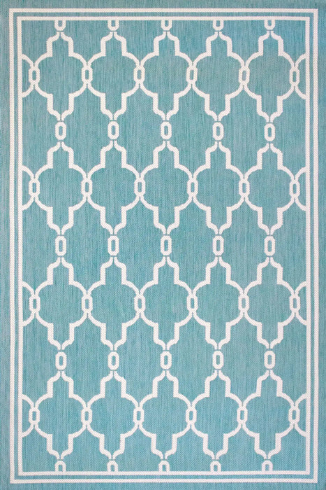Rug Style terrace outdoor spanish tile teal Teal Living Room Geometric Rug.