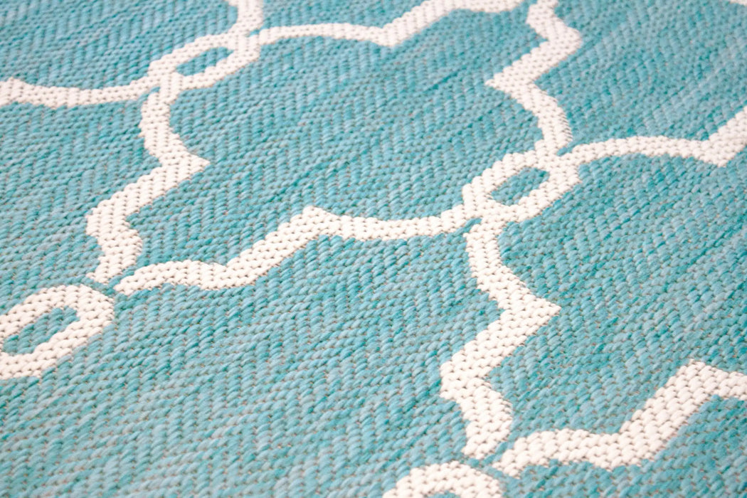 Rug Style terrace outdoor spanish tile teal Teal Living Room Geometric Rug.