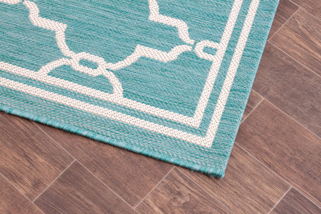 Rug Style terrace outdoor spanish tile teal Teal Living Room Geometric Rug.
