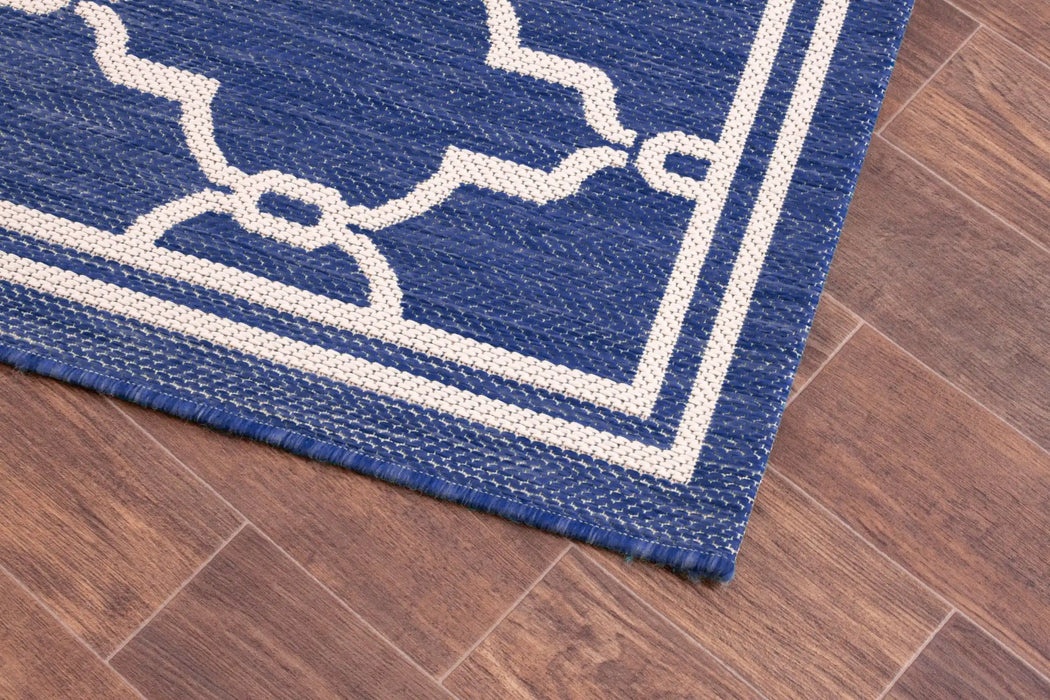 Rug Style terrace outdoor spanish tile blue Blue Living Room Geometric Rug.