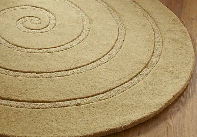 Think Rugs spiral gold Yellow, Beige  Wool Rug.