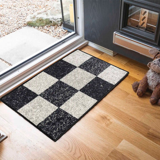Serdim Rugs gel back square black Black Living Room Geometric Rug.