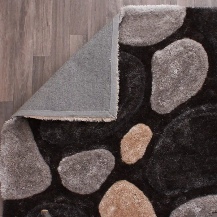 URCO 3d carved stepping stones grey Grey Living Room Geometric Rug.