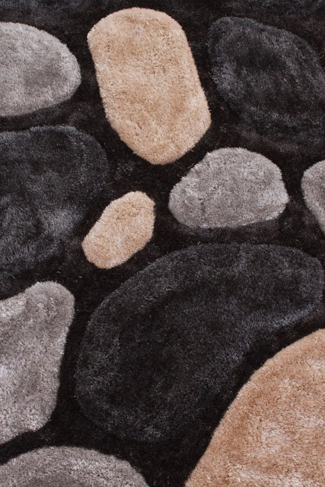 URCO 3d carved stepping stones grey Grey Living Room Geometric Rug.
