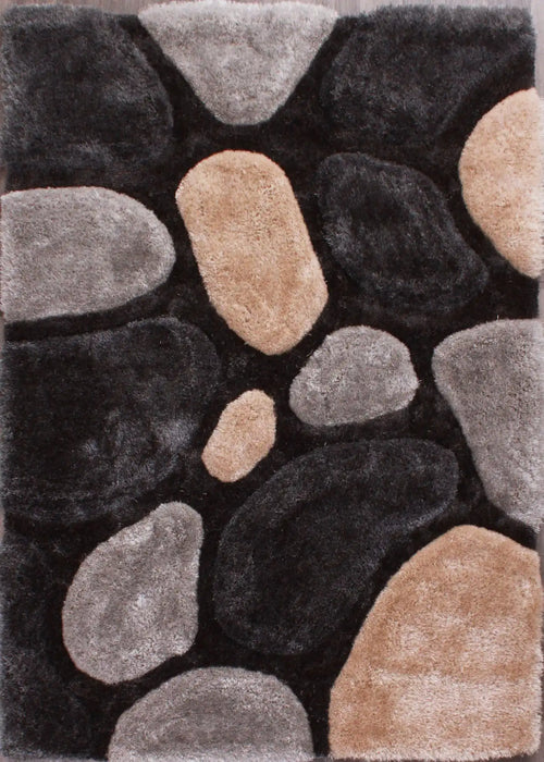 URCO 3d carved stepping stones grey Grey Living Room Geometric Rug.