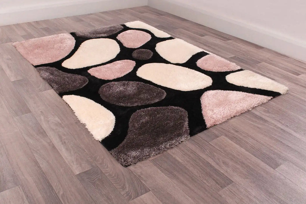 URCO 3d carved stepping stones blush Multicoloured, Pink Living Room Geometric Rug.