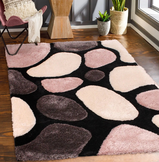 URCO 3d carved stepping stones blush Multicoloured, Pink Living Room Geometric Rug.