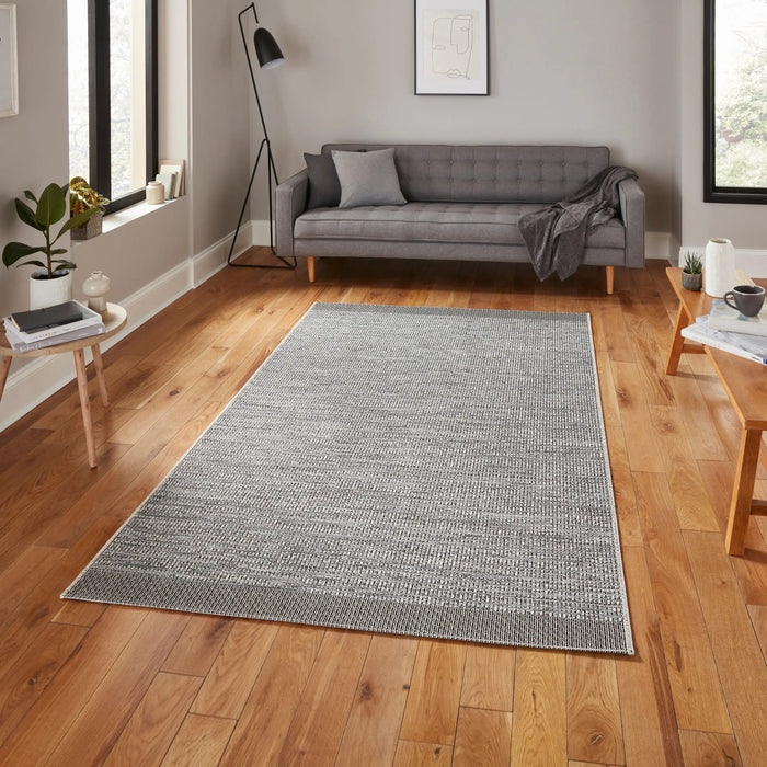 Think Rugs stitch outdoor stitch 9682 grey black Grey, Black Outdoor  Flat Weave Rug.