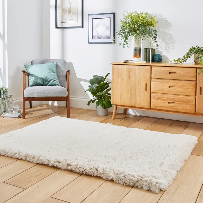 Think Rugs super teddy beige Beige Living Room Shaggy Rug.