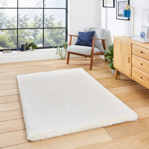 Think Rugs super teddy ivory Ivory Living Room Shaggy Rug.