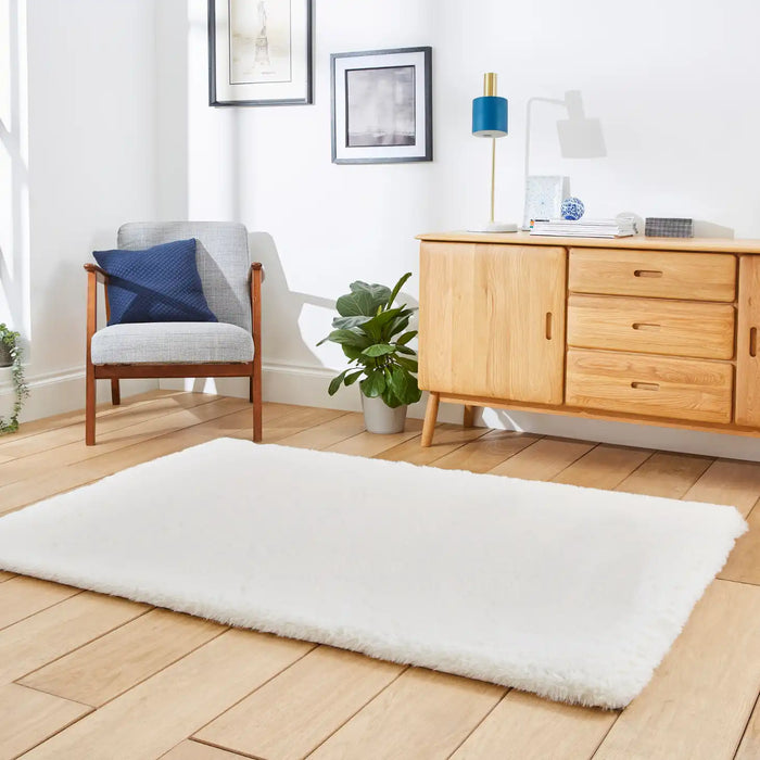 Think Rugs super teddy ivory Ivory Living Room Shaggy Rug.