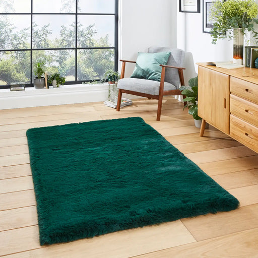Think Rugs super teddy jewel green Green Living Room Shaggy Rug.