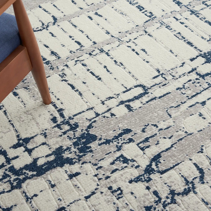 Nourison twilight nourison twi10 ivory navy Blue, Ivory, Navy Living Room Wool Rug.