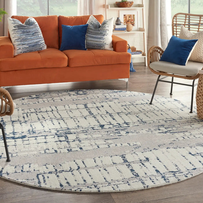 Nourison twilight nourison twi10 ivory navy Blue, Ivory, Navy Living Room Wool Rug.