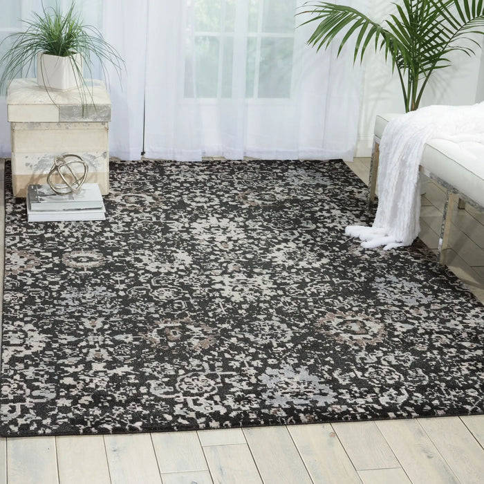 Nourison twilight nourison twi13 onyx Black, Multicoloured Living Room Wool Rug.