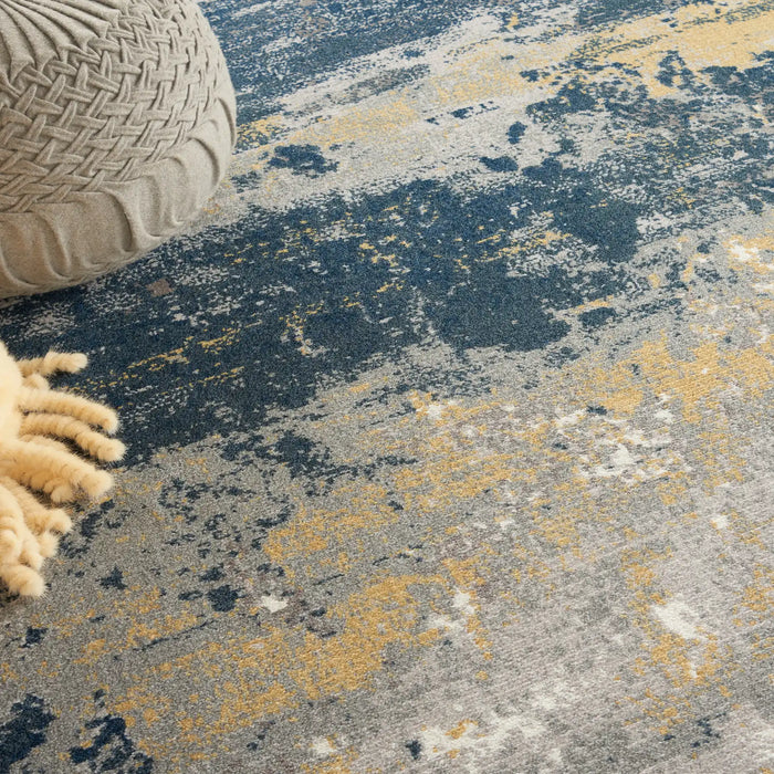 Nourison twilight nourison twi22 navy gold Yellow, Ivory, Navy Living Room Wool Rug.
