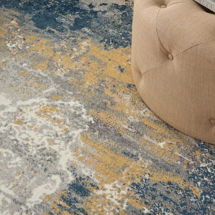 Nourison twilight nourison twi22 navy gold Yellow, Ivory, Navy Living Room Wool Rug.