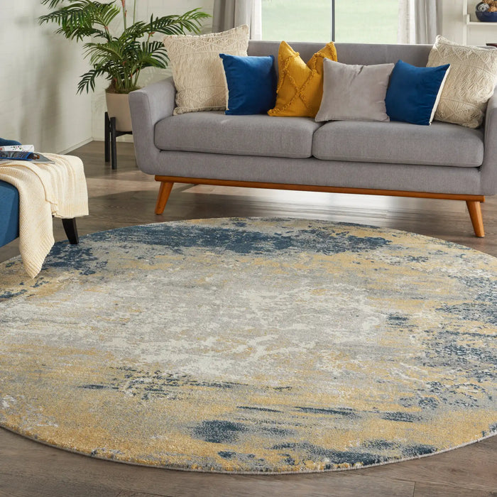 Nourison twilight nourison twi22 navy gold Yellow, Ivory, Navy Living Room Wool Rug.