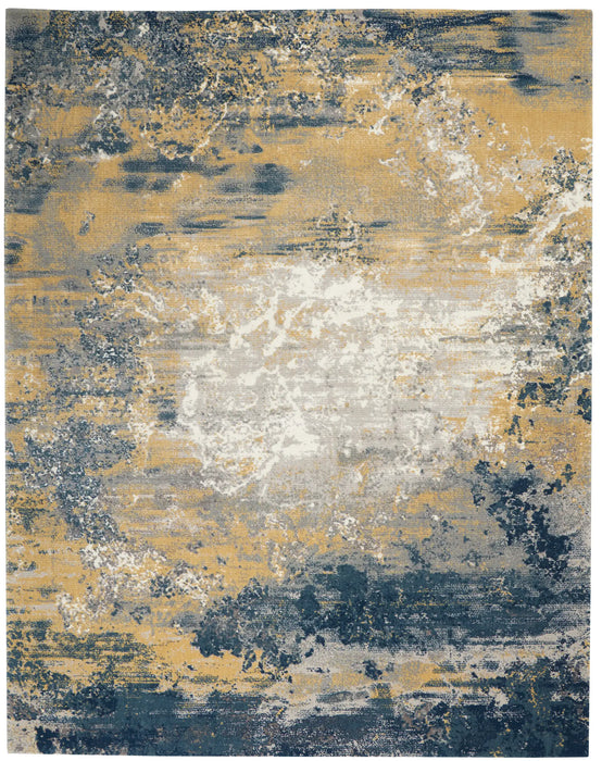 Nourison twilight nourison twi22 navy gold Yellow, Ivory, Navy Living Room Wool Rug.