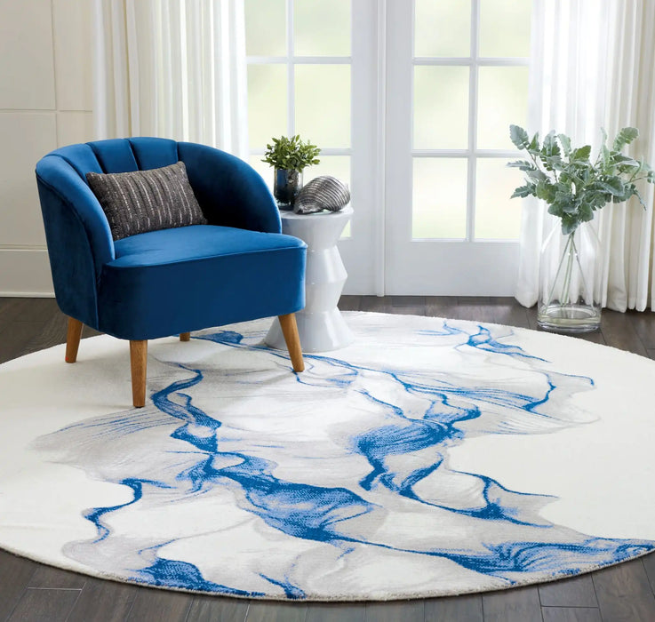 Nourison twilight nourison twi27 ivory blue Blue, Beige, Multicoloured Living Room Wool Rug.