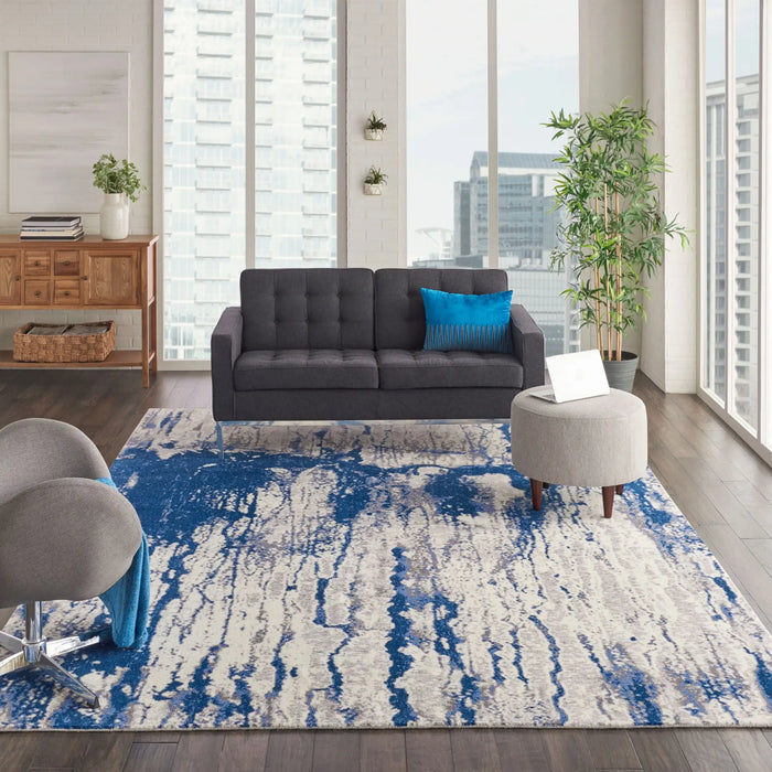 Nourison twilight nourison twi29 ivory blue Blue, Beige, Multicoloured Living Room Wool Rug.